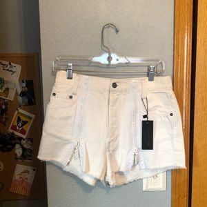 carmar rhinestone double zip jean shorts